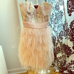 BEBE STUDDED FEATHER DRESS - XS